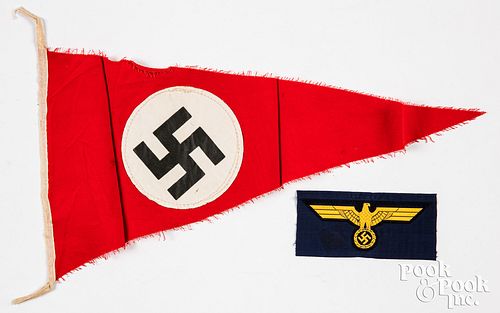 German WWII double sided pennant & breast eagle