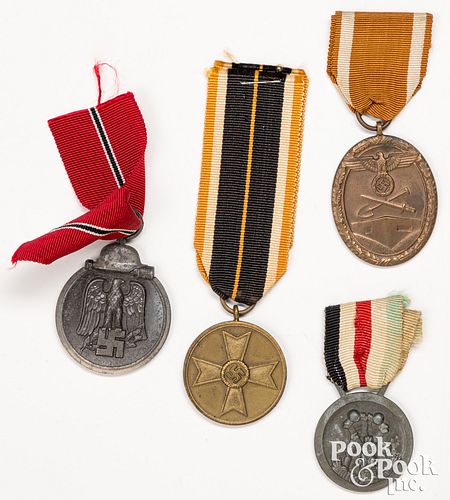 4 German WWII medals, to include West Wall medal