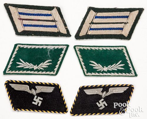 Three matching pairs of German WWII collar tabs