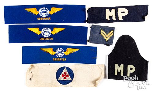 US WWII and after group of armbands, MP's, USAAF