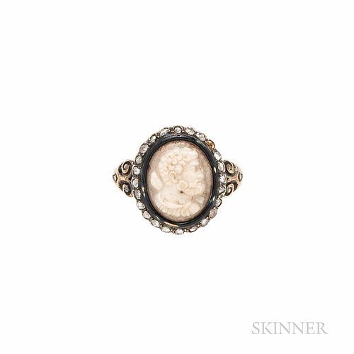 Antique 18kt Gold, Hardstone Cameo, and Diamond Ring