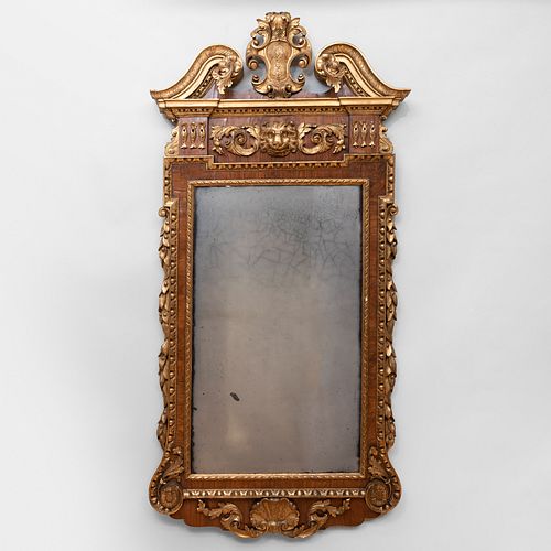 Fine and Large George II Walnut and Parcel-Gilt Mirror