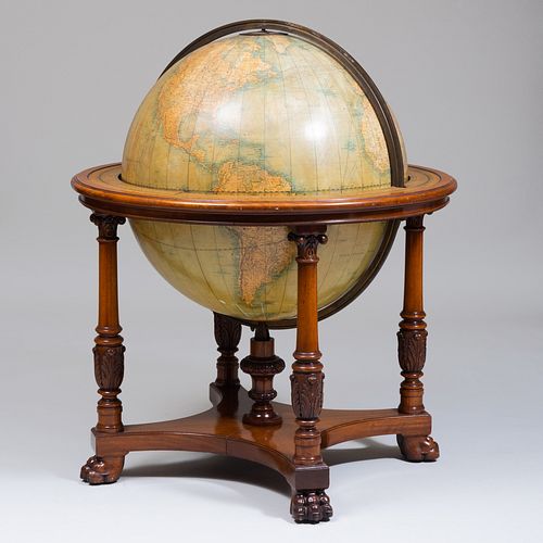 Large William IV Style Mahogany 30 Inch Terrestrial Globe, W. & A. K. Johnston Limited, Edinburgh and London