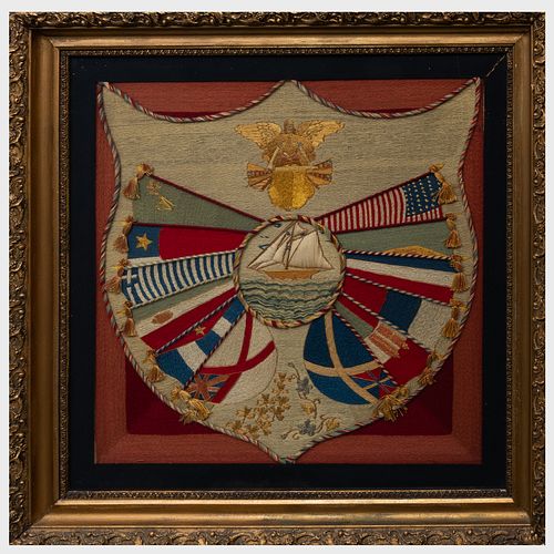 Sailor's Shield-Shaped Woolwork Picture