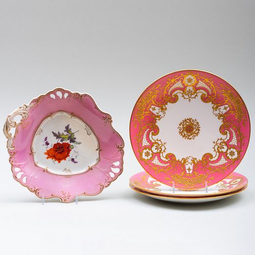 Group of English Pink Ground Porcelain Wares