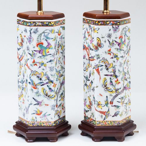 Pair of Chinese Porcelain Hat Stands Mounted as a Lamps