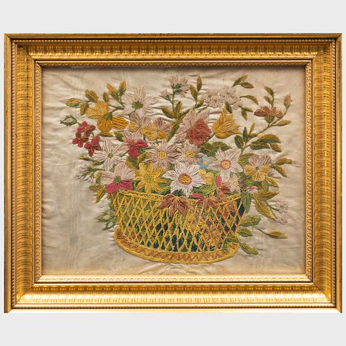 Two Continental Silk Embroidered Still Lives