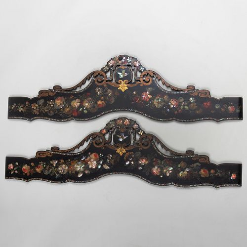 Pair of Victorian Black Painted and Mother-of-Pearl Inlaid Valances