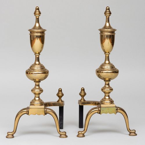 Pair of Tall Federal Style Brass Andirons