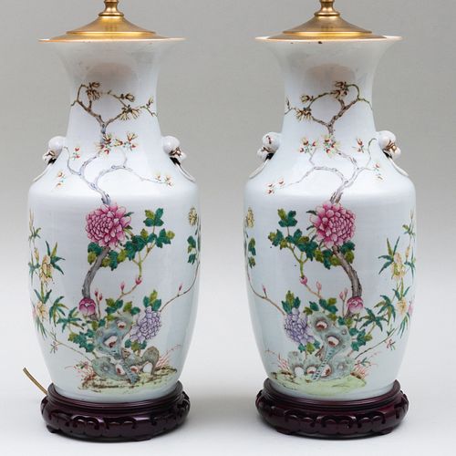Pair of Chinese Porcelain Baluster Vases Mounted as Lamps