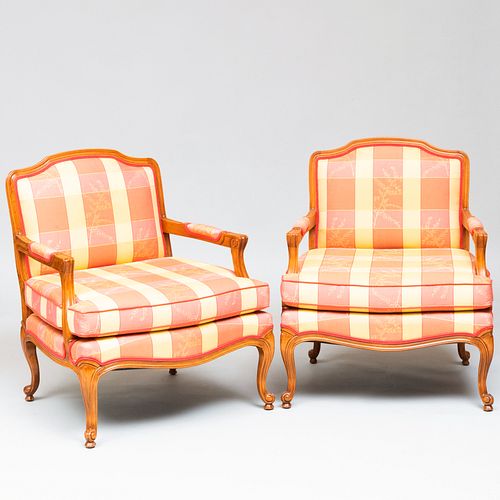 Pair of Louis XV Style Fruitwood Armchairs, Pierre Deux