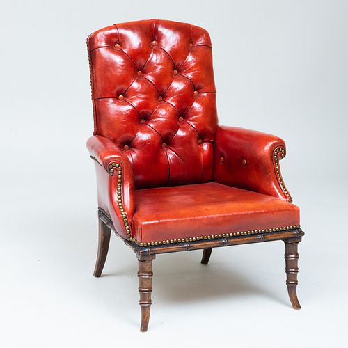 Late Regency Mahogany and Tufted Leather Child's Armchair