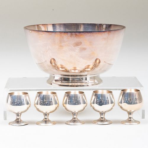 Set of Five Gorham Silver Mini Brandy Snifters and a Towle Silver Brandy Warmer