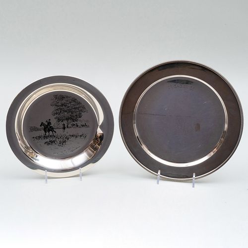 Two Silver Equestrian Related Plates