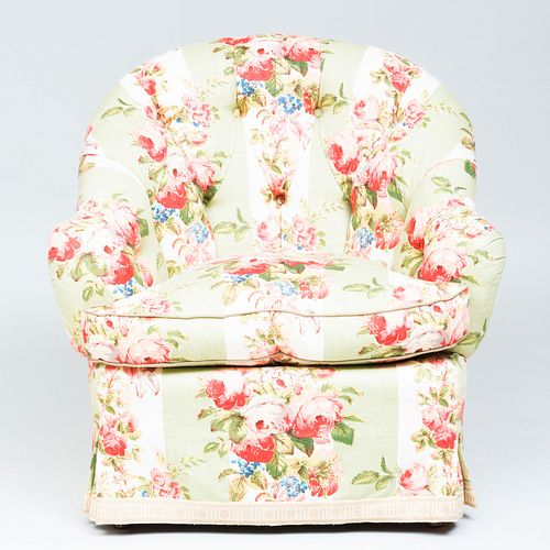 Floral Linen Tufted Upholstered Tub Chair