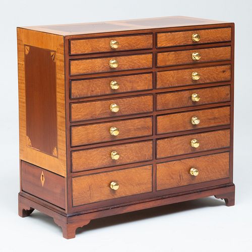 George III Style Inlaid Mahogany and Satinwood Collectors Cabinet
