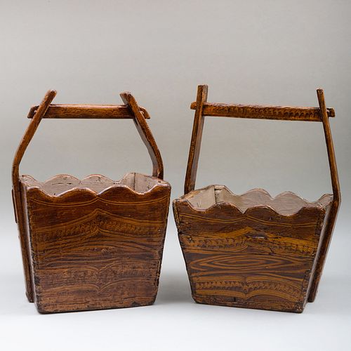 Pair of Japanese Faux Grained Baskets