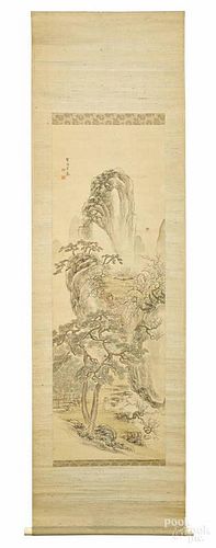 Two Japanese watercolor scrolls, 65'' x 19 1/2''.