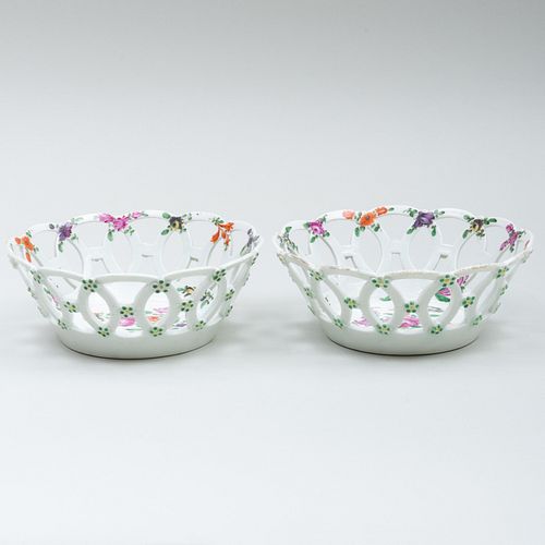 Pair of Early English Porcelain Baskets