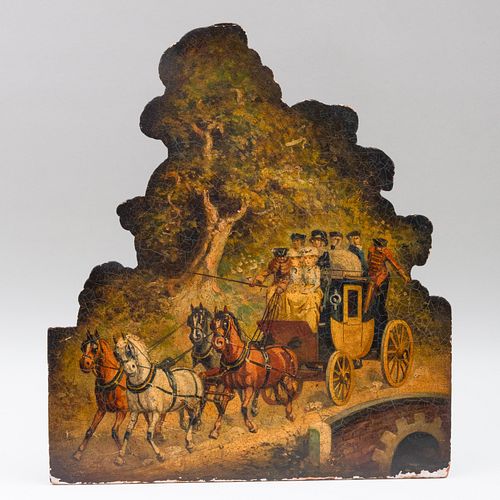 Papier MÃ¢chÃ© Firescreen Decorated with Carriage