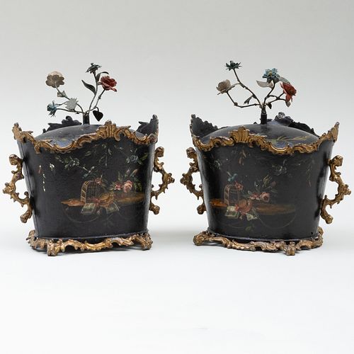 Pair of Continental TÃ´le Vessels and Covers