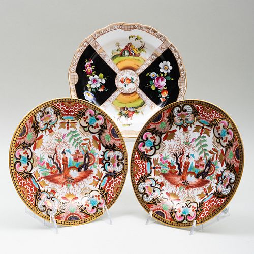 Pair of Barr, Flight & Barr Porcelain Cabinet Plates and a Meissen Plate