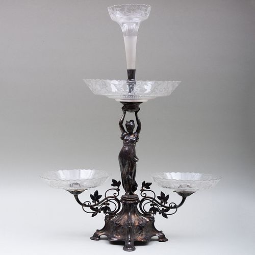 Silver Plate and Glass Figural Epergne