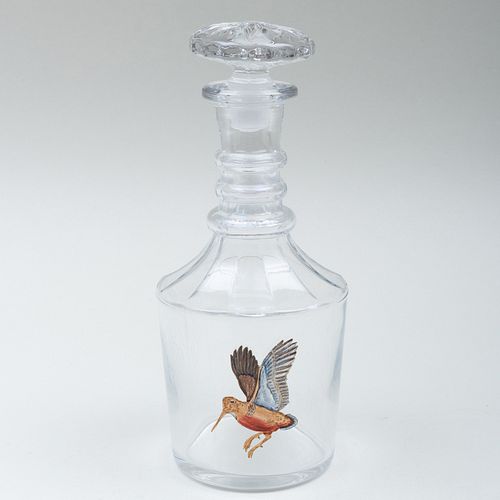 Molded Glass Decanter Painted with a Wood Snipe