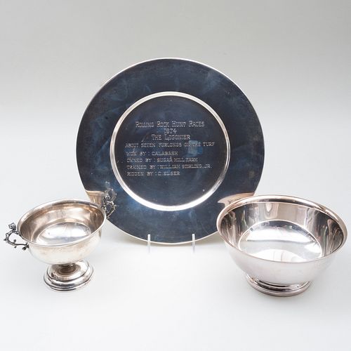 Silver Horse Trophy Plate, a Bowl and a Silver Plate Trophy Bowl