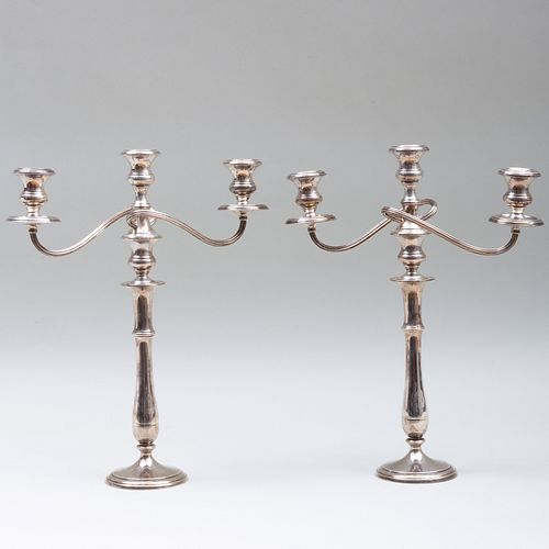 Pair of Old Newbury Crafters Silver Three Light Candelabra