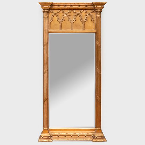 Pair of English Neo-Gothic Style Giltwood and Composition Pier Mirrors, of Recent Manufacture