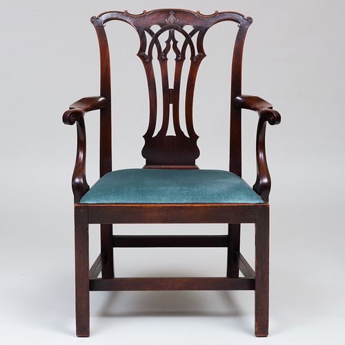George III Carved Mahogany Armchair, in the Neo-Gothic taste