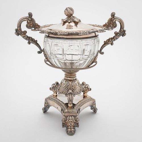 FRENCH SILVER & CRYSTAL COVERED CONFITURIER, 1831