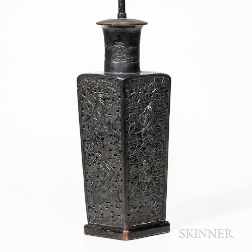 Black-glazed Porcelain Openwork Lamp Vase