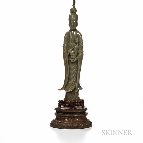 Jadeite Figure of Guanyin as Lamp