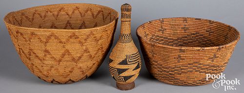 Two Large Northern California Indian twined basket
