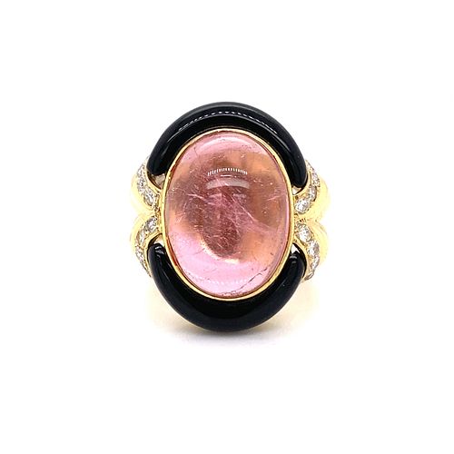 1970s 18k Onyx Diamond Morganite Ring