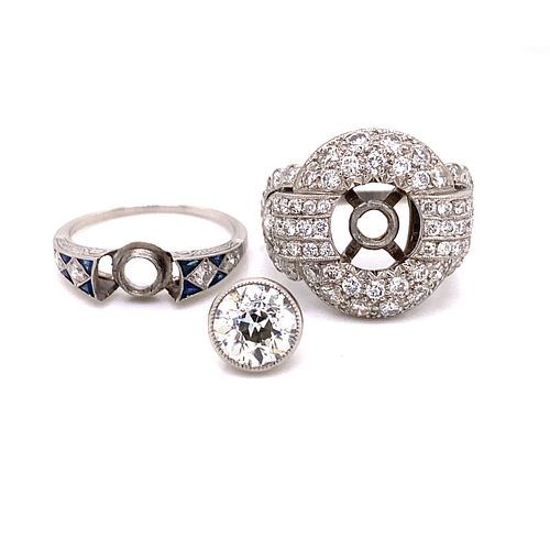 Unique 2 in 1 Detachable Stone Platinum Diamond Sapphire Ring