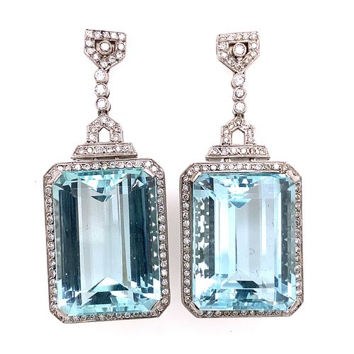 Pierre Aqua Marine Platinum Diamond Earrings
