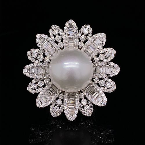 18k Flower Diamond South Sea Pearl Ring