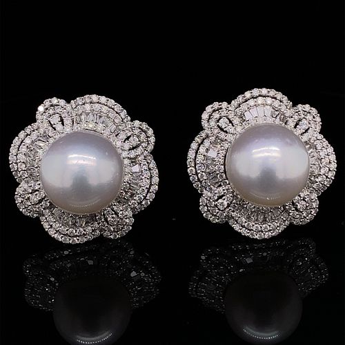18k Diamond South Sea Pearl Earrings