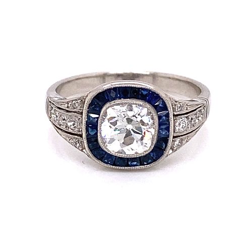 Platinum Sapphire Diamond Target Ring