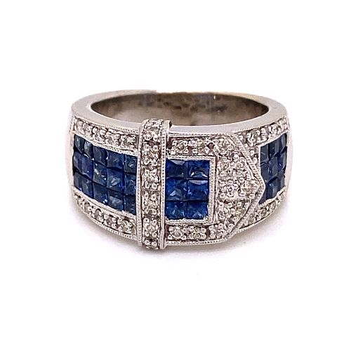 14k Sapphire Diamond Buckle Style Ring