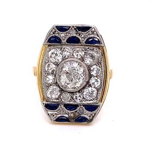 Art Deco 18k Sapphire Diamond Ring