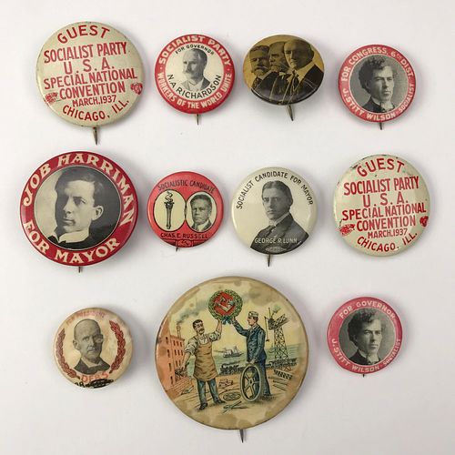 Large Group of 80 Early Socialist Political Buttons Including Debs