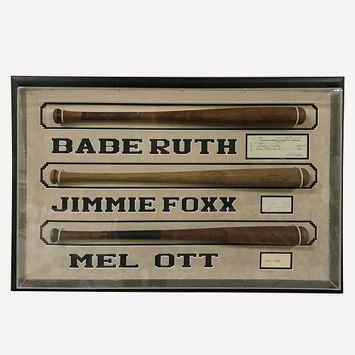 Babe Ruth Jimmie Foxx Mel Ott Baseball Bats & SIGNATURES JSA