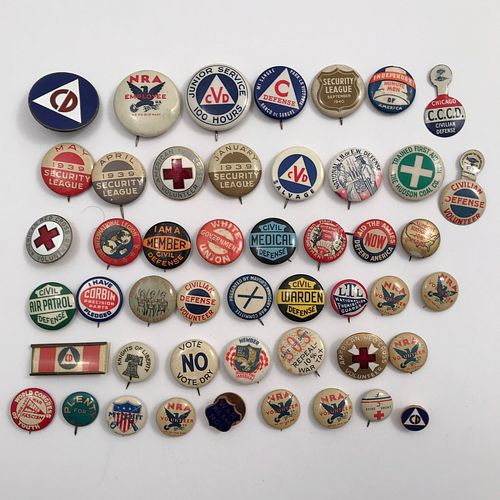 Group of 70 Older Civil Defense and Military Buttons