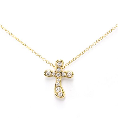 Tiffany Dots Cross Diamond Yellow Gold (18K) Diamond Women's Pendant Necklace (Gold)