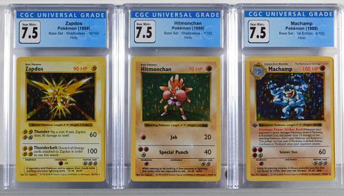 3PC 1999 Pokemon Base Shadowless Holo CGC Card Lot
