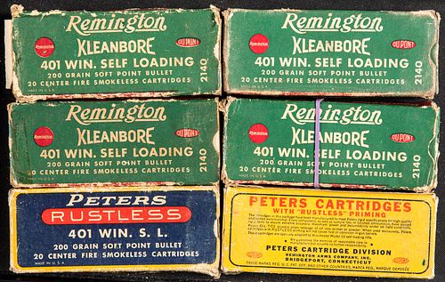 Six boxes of .401 Winchester ammunition